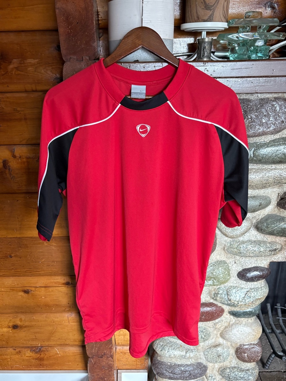 Nike Silver Tag Soccer Training Jersey Men’s Large Red Black Y2K Athletic Shirt